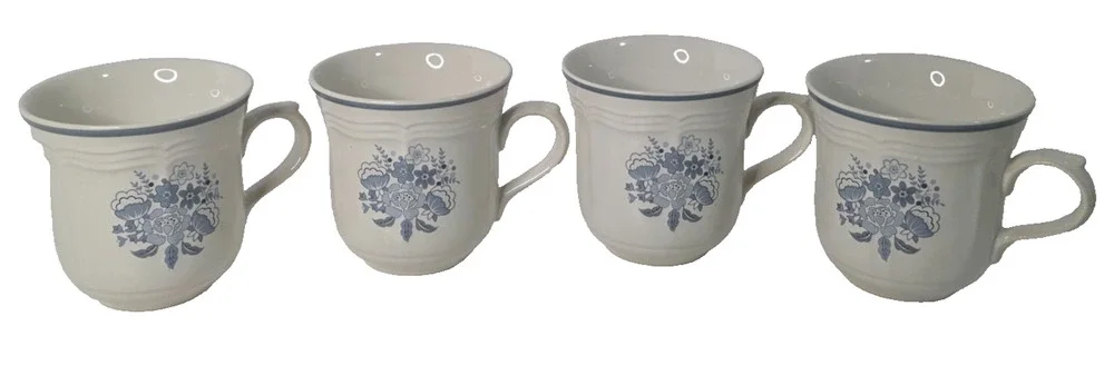 Newcor Stoneware Blue Floral Coffee Mugs Set of 4 Thailand Cottagecore